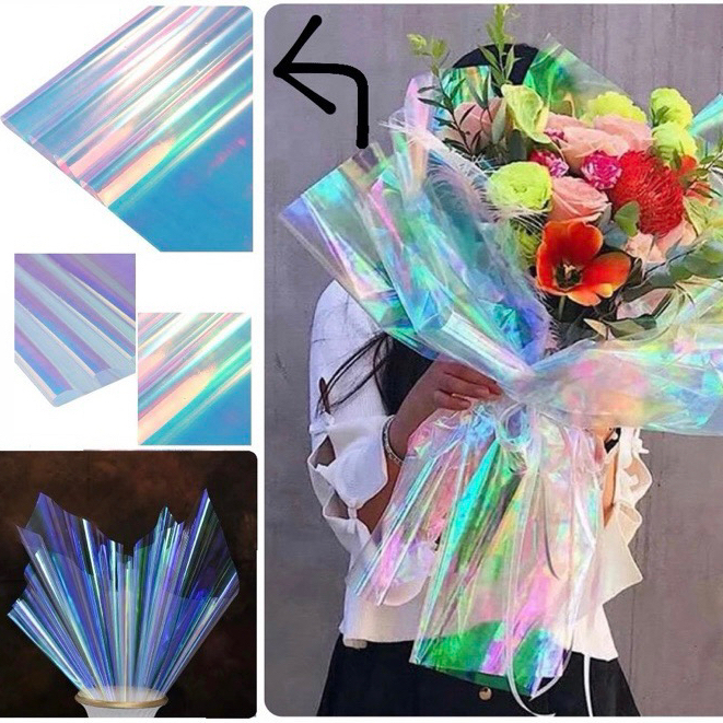 

[1 Lembar]Hologram Flower Wrapping Paper Waterproof Paper Kertas Hologram Bening Buket Bunga Korean Wrapping Florist