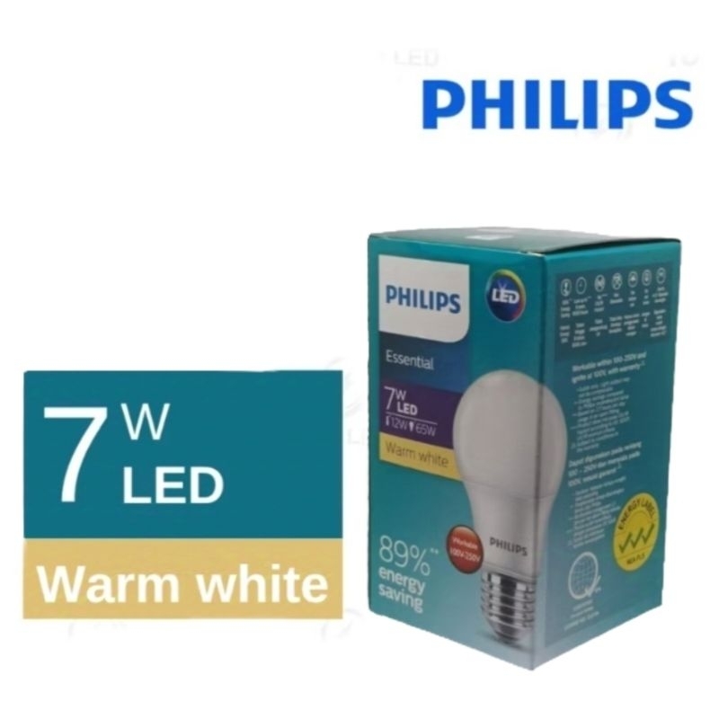 PHILIPS ESSENTIAL 7 WATT WARM WHITE E27/LAMPU LED WARNA KUNING/LAMPU LED 7 WATT WARNA KUNING