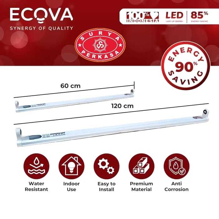 Surya Perkasa ECOVA Kap Lampu Tabung T8 LED Tube T8 Housing Kap Lampu ECOVA Kap Lampu Neon
