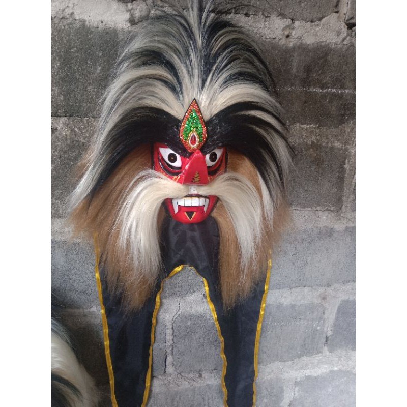 Topeng Ganongan Gigitan Topeng Bujang Ganong Dewasa Anak Rambut Sintetis Ganongan Seram Rambut Panja