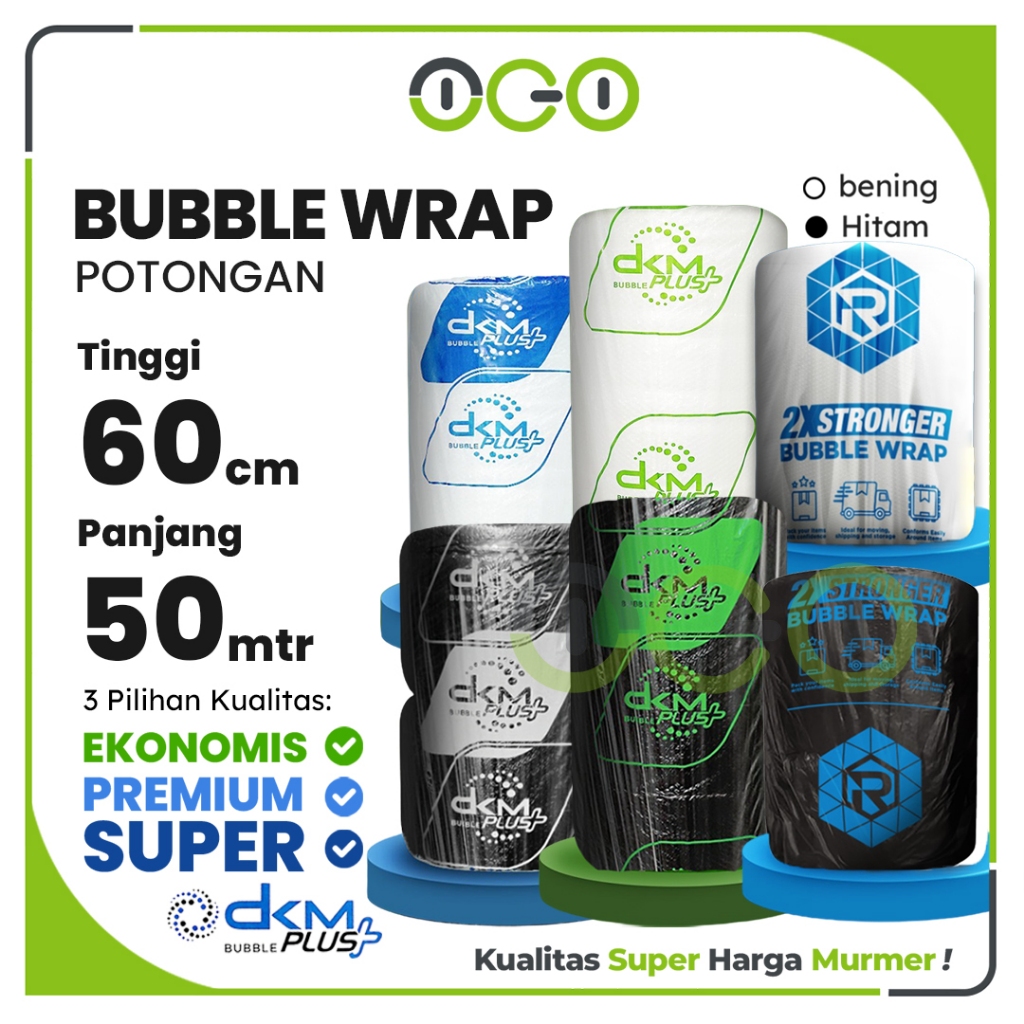 

Plastik Bubble Wrap Roll Kecil 60cm x 50meter Merek DKM dan RUSFET - Warna Bening dan Hitam Termurah