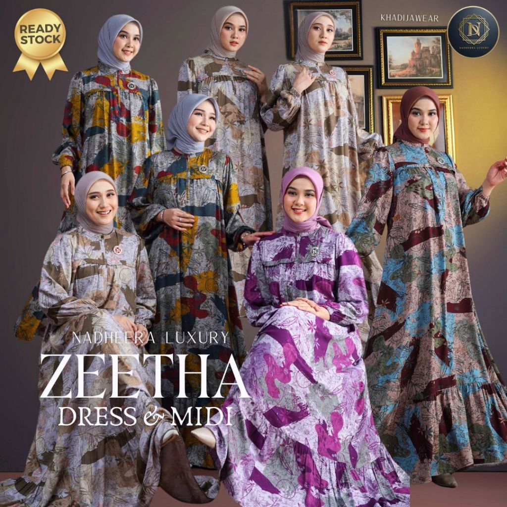 [BISA COD] ZEETHA DRESS NADHEERA LUXURY zetha nadhera terbaru dress motif abstrak midi gamis rayon