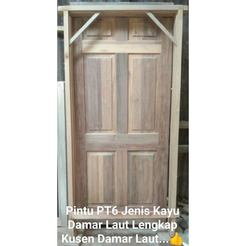 Pintu Kayu Model PT6 Jenis Kayu Damar Laut Lengkap Kusen Damar Laut