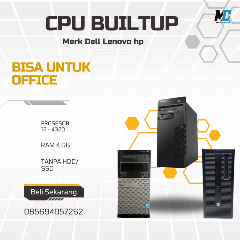 CPU HP PRO CORE i3 GEN 3 RAM 4 GB Tanpa hardisk