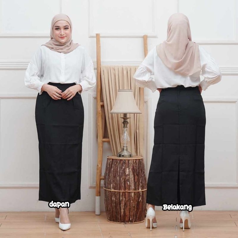 rok span rempel belakang hitam rok span sleting hitam rok kuliah rok guru rok span rempel belakang
