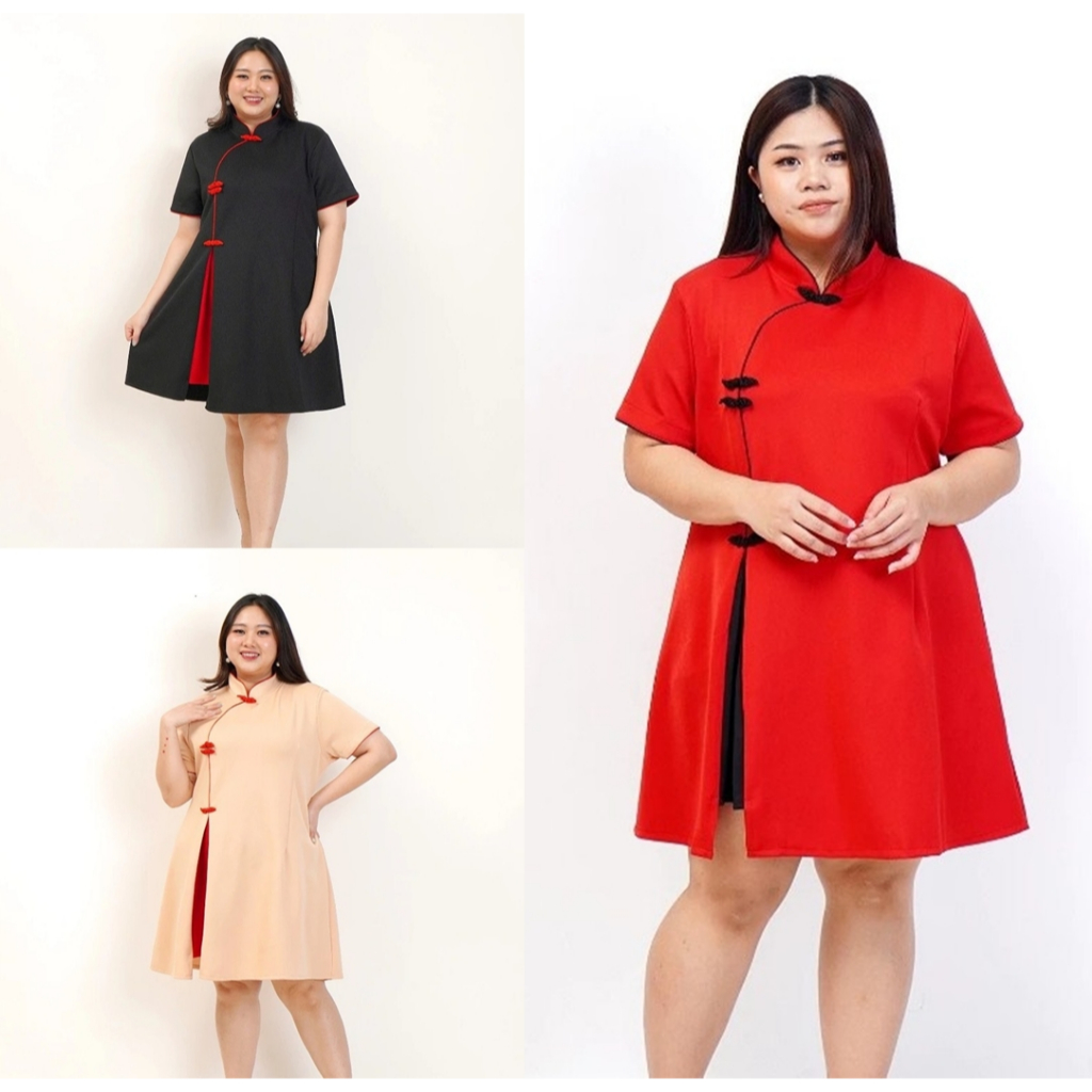 DRESS BATIK CHEONGSAM WANITA JUMBO BIG SIZE LD 120cm XXL XXXL 033 BAJU IMLEK HAMIL PESTA KONDANGAN B