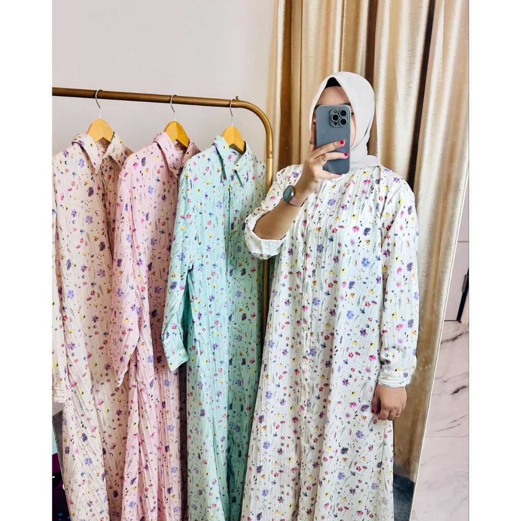 Gamis Wanita Motif Bunga Bahan Crinkle – Nyaman dan Stylish untuk Sehari-Hari
