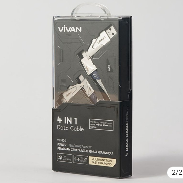 Produk Ngetrends  KD VIVAN VYF12  KABEL DATA USB VIVAN VYF12 4 IN 1 FAST CHARGING DATA CABLE 1 KABEL
