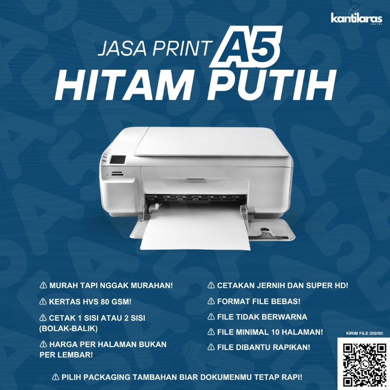 

Jasa Print Hitam Putih A5 | Kertas HVS 80 Gsm | Murah Super HD