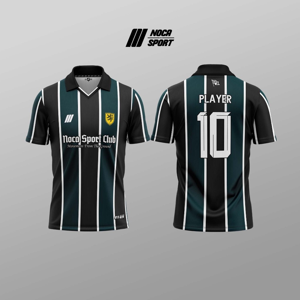 BAJU JERSEY BOLA / FUTSAL FULL PRINTING - GARIS HITAM HIJAU - FREE CUSTOM NAMA DAN NOMOR