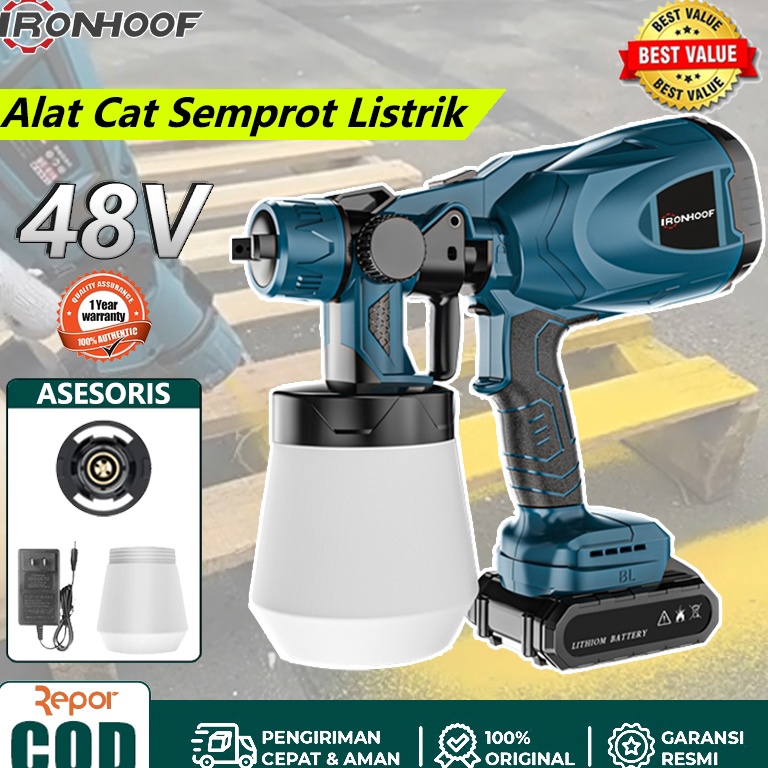 Harga Murah IRONHOOF 8ML Electric Spray Gun Baterai 85W spray gan Kompresor Listrik Alat Semprot Cat