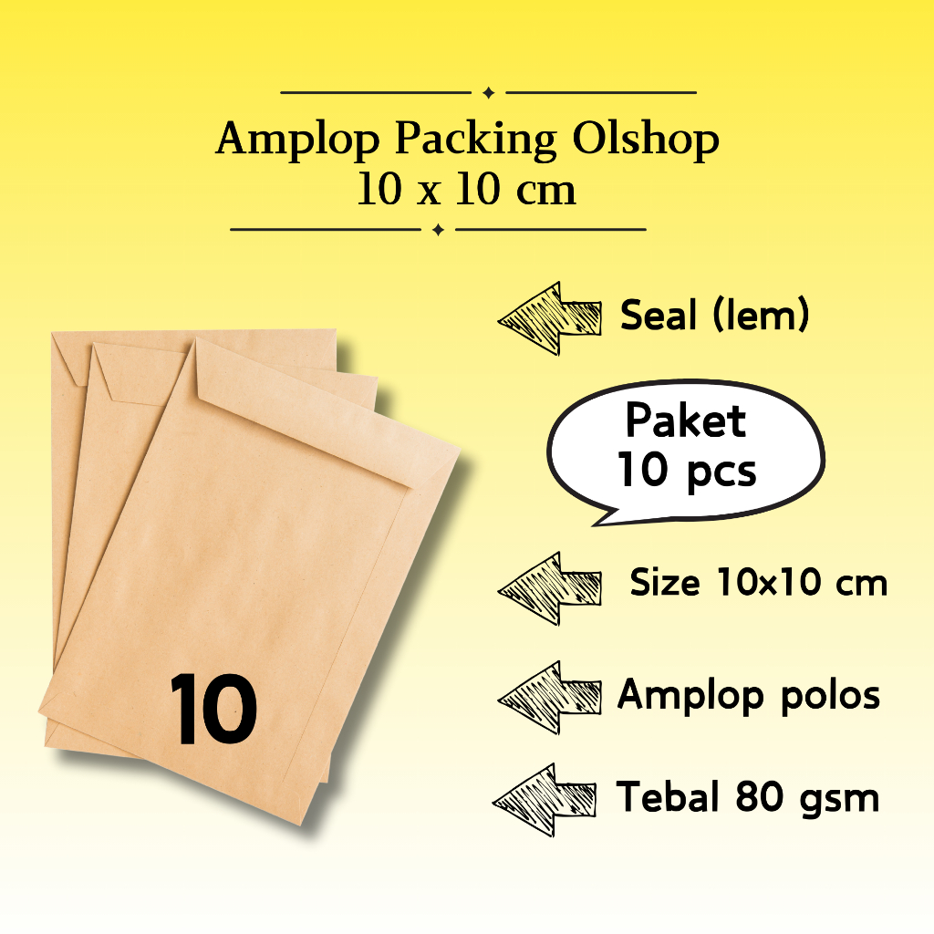 

10 Pcs Potrait - Amplop Packaging Kraft Potrait Amplop Klasik Coklat Polos Seal (Pakai Lem) 10 x 10 cm