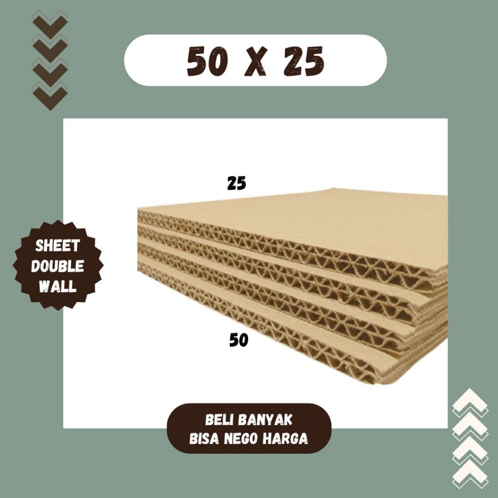 

Sheet 50x25 / 40x25 / 30x25 / 20x25 Kardus Lembaran Polos Double Wall Packing Karton Coklat Warna
