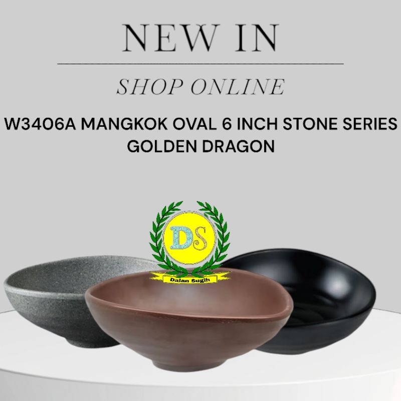Original Melamin W3406A Mangkok Oval Stone series Golden Dragon