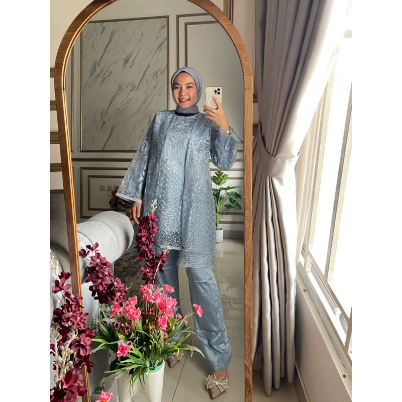 Setcel Wanita Pesta Silk Armany mix Organza Premium