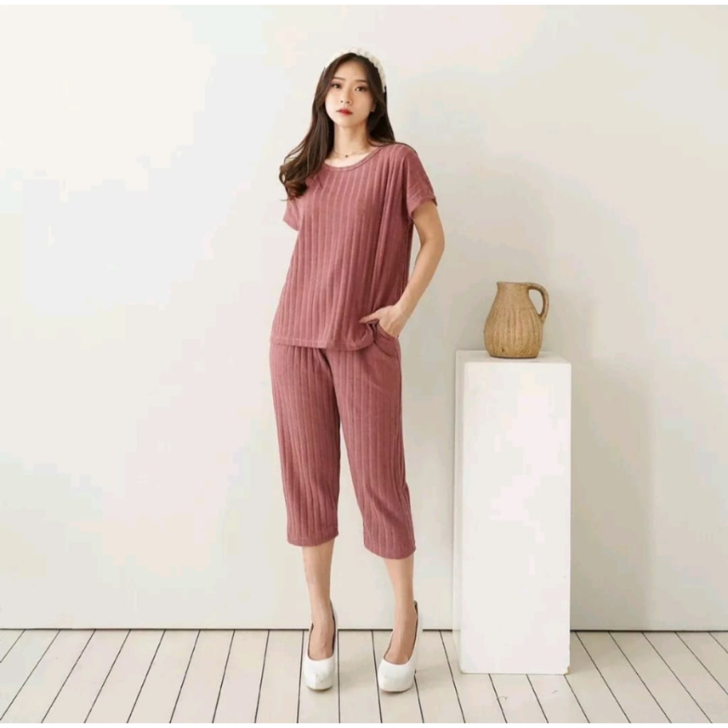 ONE SET KNITE HORNET 7/8 SETELAN WANITA ONE SET KNITE SETELAN JUMBO SETELAN BAJU SANTAI SETELAN