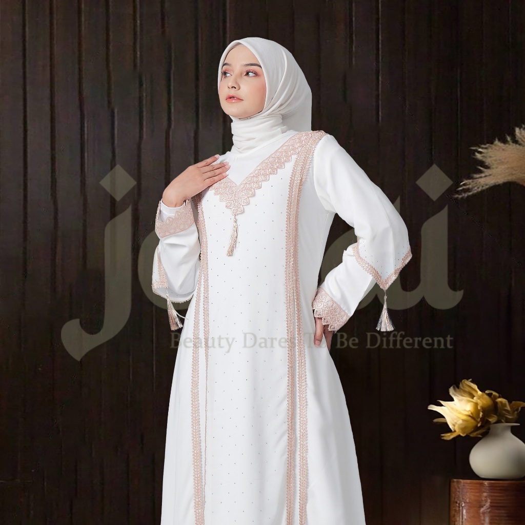 NEW JENAI Abaya Putih Turkey Terbaru - Gamis Putih Wanita Kekinian Mewah Dan Elegan