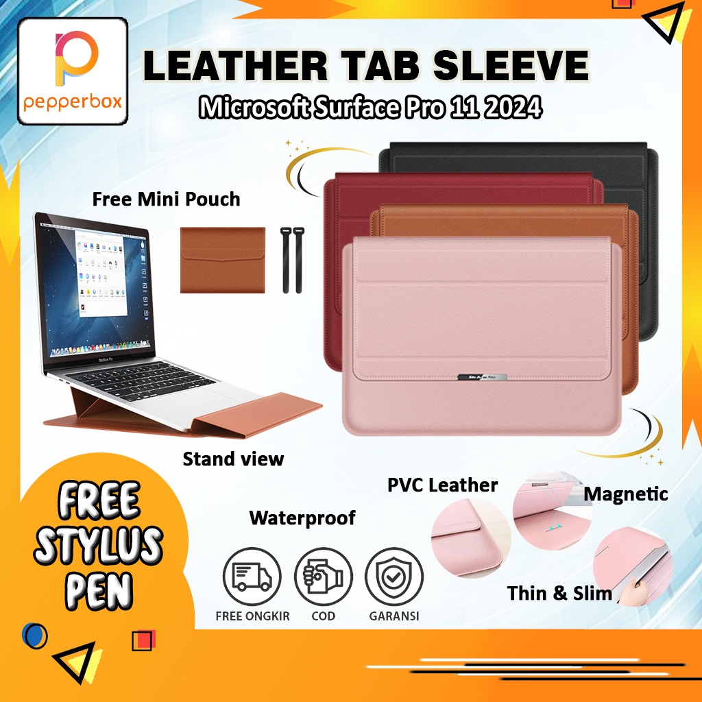Sleeve Microsoft Surface Pro 11 2024 Bag Free Pouch Tas Kulit Portabel Leather 3in1 11- 12 Inch Pria