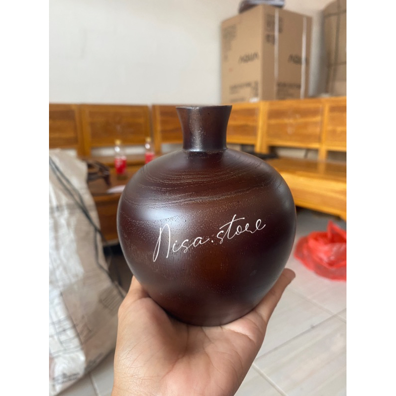 Vas bunga kayu jati polos/vas kayu jati