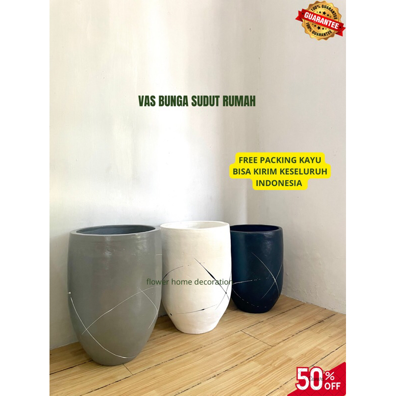 pot bunga gerabah tanah liat - vas bunga sudut rumah - hiasan rumah free packing kayu