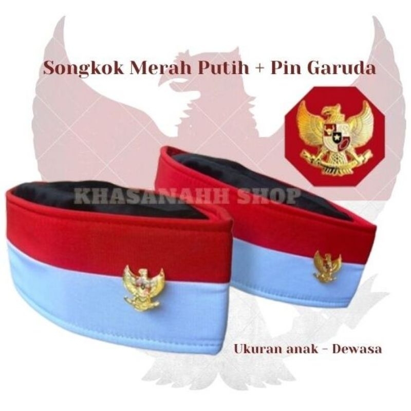 Songkok Merah Putih Kopiah Peci Merah Putih Dapat Pin Garuda Songkok Merah Putih 17 Agustusan Songko