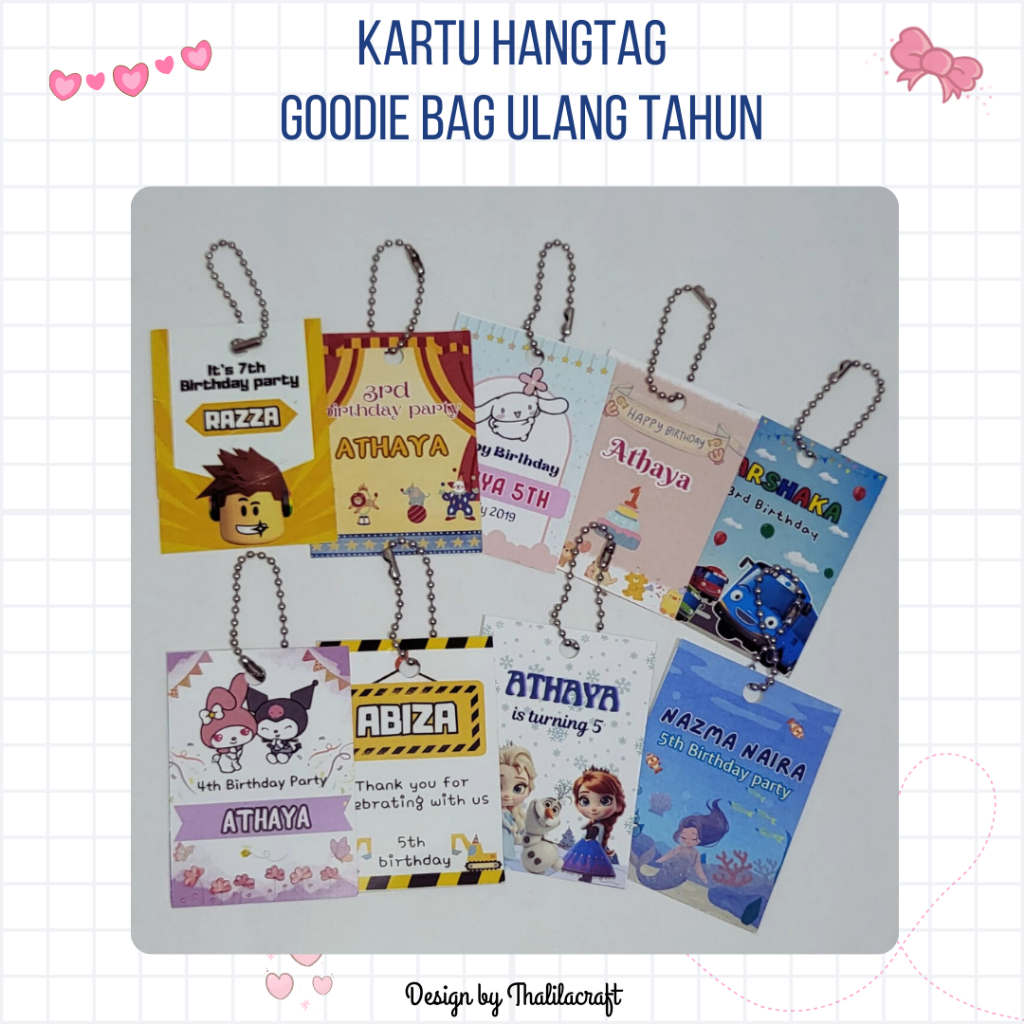 

Hangtag custom / hangtag goodie bag ulang tahun / hangtag terima kasih ultah 5 x 7 cm (Free tali hangtag)