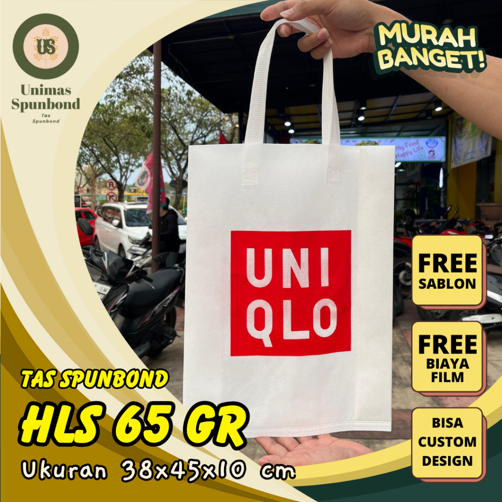 

FREE SABLON TAS SPUNBOND HANDLE LIPAT SAMPING (HLS) 38X45X10 CM 65 GR UNTUK TAS SOUVENIR, SYUKURAN, MENGENANG, PROMOSI, BANSOS,DLL