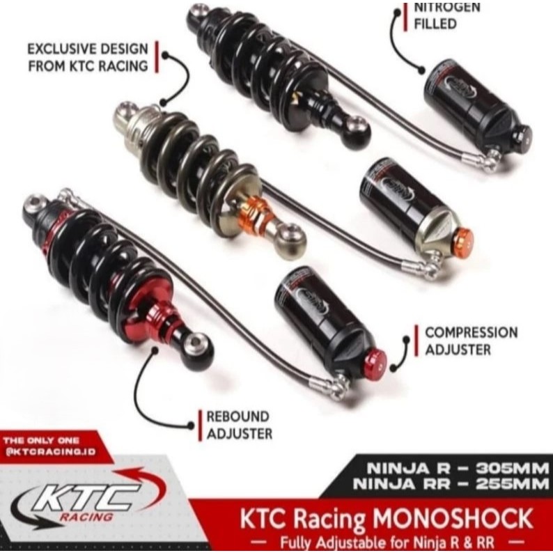 MONO SHOCK KTC TABUNG PISAH NINJA 150 R & NINJA 150 RR / MONOSHOCK KTC 265MM 305MM NINJA R & RR