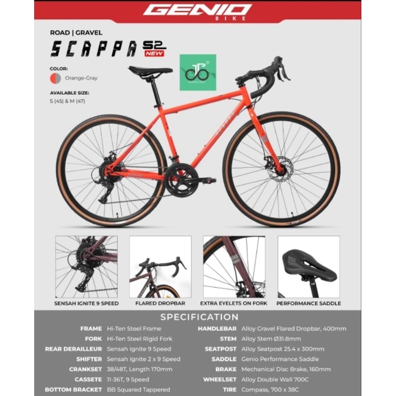 Sepeda Gravel Genio Scappa S2 TERBARU GEN4 (s 2) 2026 2x9 (roadbike touring)