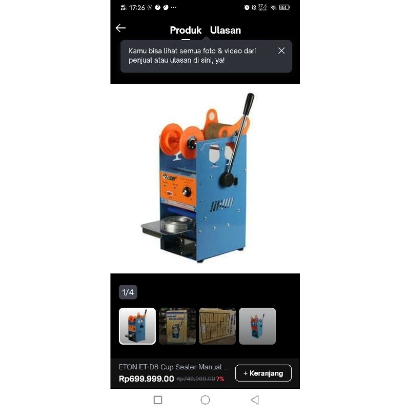 cup sealer bekas layak pakai banget