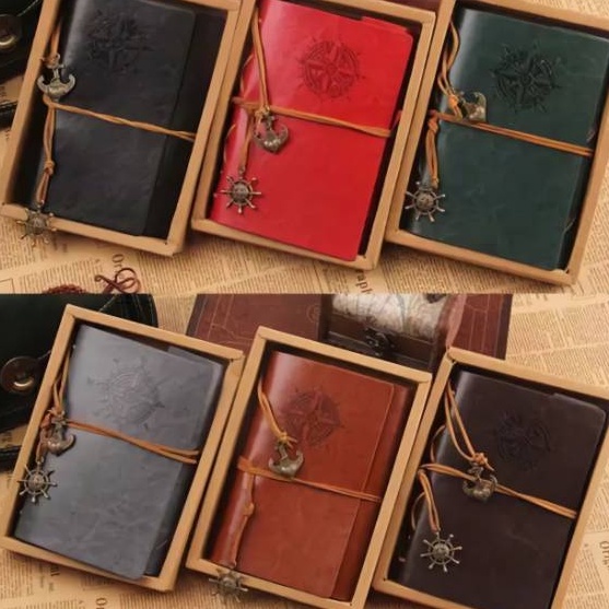 

Bonuskan Binder Buku tulis notebook catatan cover kulit retro kes A5 model compas brown