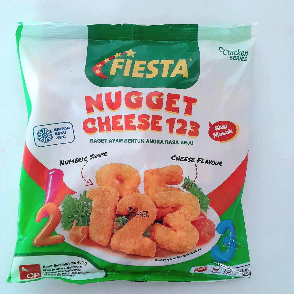 

FIESTA NUGGET CHEESE 123 400GRAM (NAGET AYAM BENTUK ANGKA RASA KEJU)