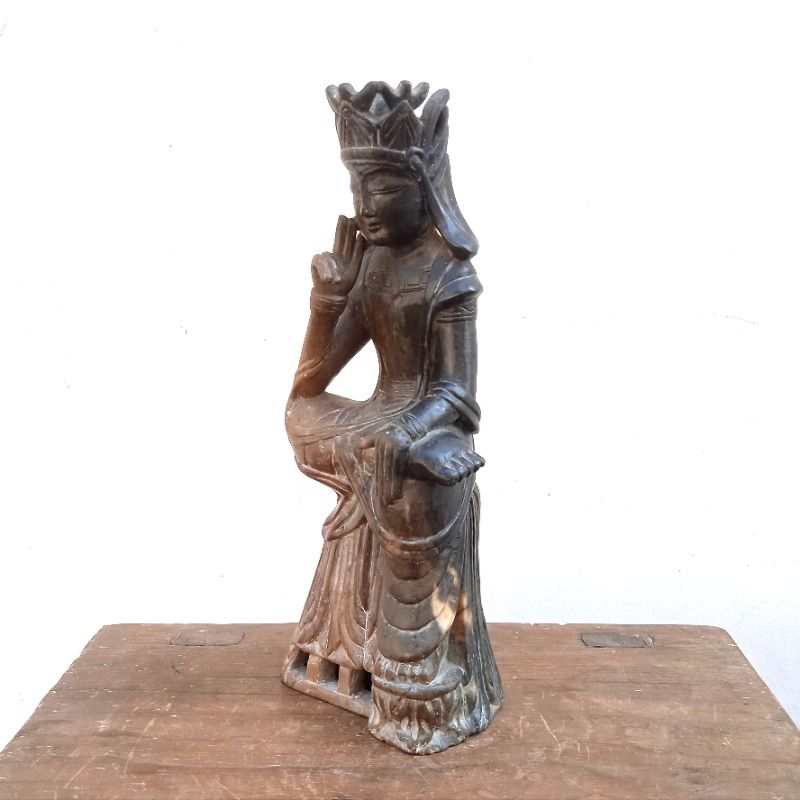 Antik Patung Cina Dewi Kwan Im BODHISATTVA Bahan Batu T.20cm Utuh Tua Layak Koleksi