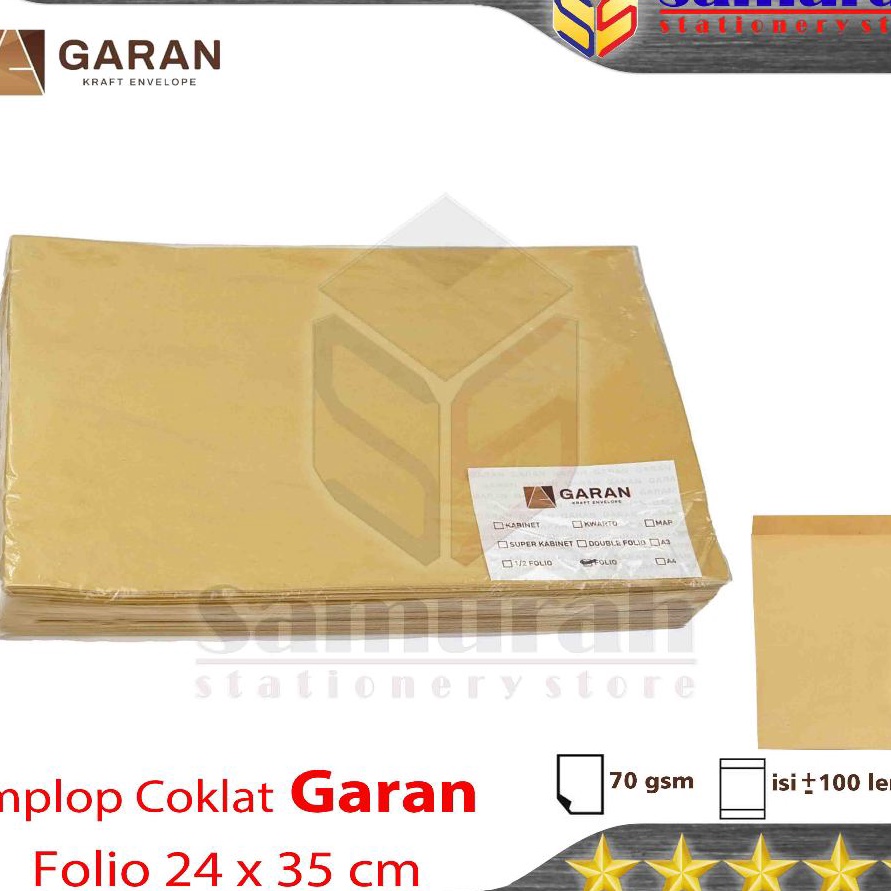 

KP8 Amplop Kes Coklat GARAN Ukuran Folio 24 x 35 cm Amplop Dokumen F4 1 pak isi 1 tebal 7 Gsm Gram