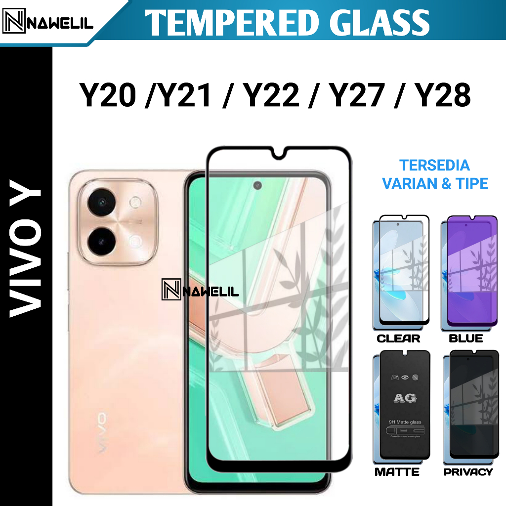 TEMPERED GLASS VIVO Y20 Y21 Y22 Y27 Y28 5G ANTI SPY PRIVACY AG MATTE BLUE LIGHT CLEAR