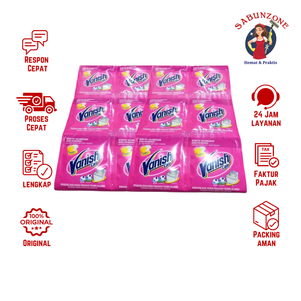 Paket Murah Vanish Pink Cair Penghilang Noda Pakaian Sachet Renceng 15 ml x24 Pcs