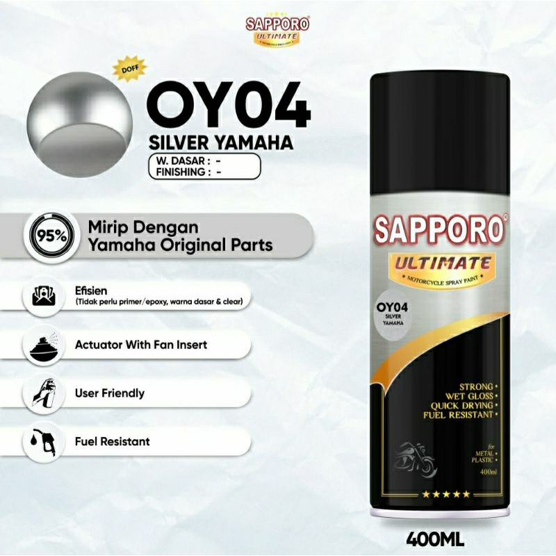 #MAU# Cat Semprot Sapporo Ultimate OY04 Silver Yamaha 400ml Silfer Metallic Yamaha Original Parts Ca