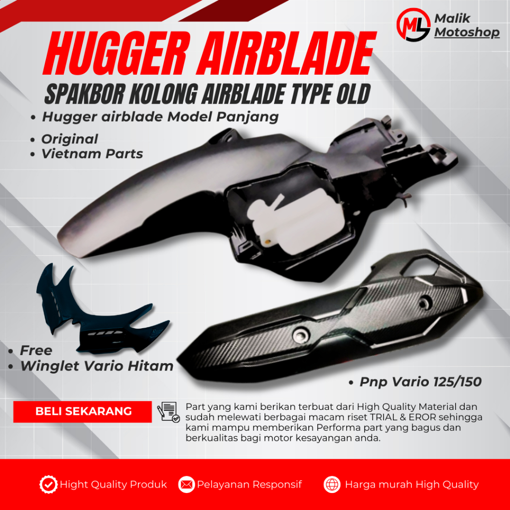 HUGGER AIRBLADE VIETNAM + WINGLET VARIO 125/150 MODEL PANJANG TIPE OLD HUGGER SPAKBOR KOLONG VARIO