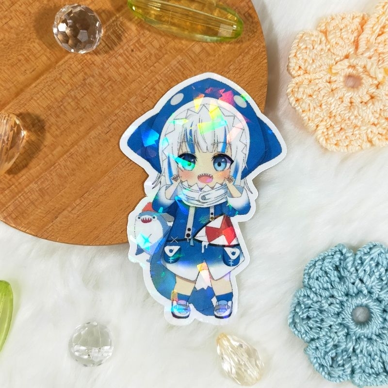 

Sticker Hologram Brokenglass Fanmerch Hololive Gawr Gura Original Fanart by Merch Trove