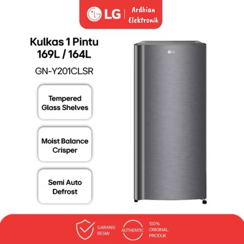 KULKAS LG GN Y201CLS / GN INV201DL 1 Pintu 169 Liter NON INVERTER / INVERTER LOW WATT