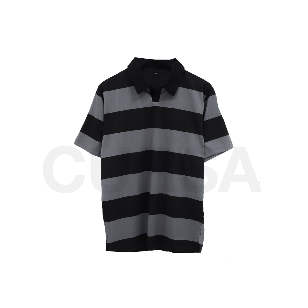 CURSA Buttonless Polo Stripes T-shirt | Polo Garis Garis V Neck Pria Wanita