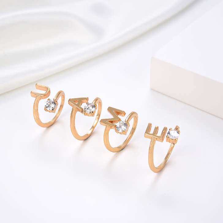 HYL JEWELRY Cincin Huruf Terbuka Kristal Emas Steel Mutiara Berlian Wanita Fashion Jewelry Ukuran Ya
