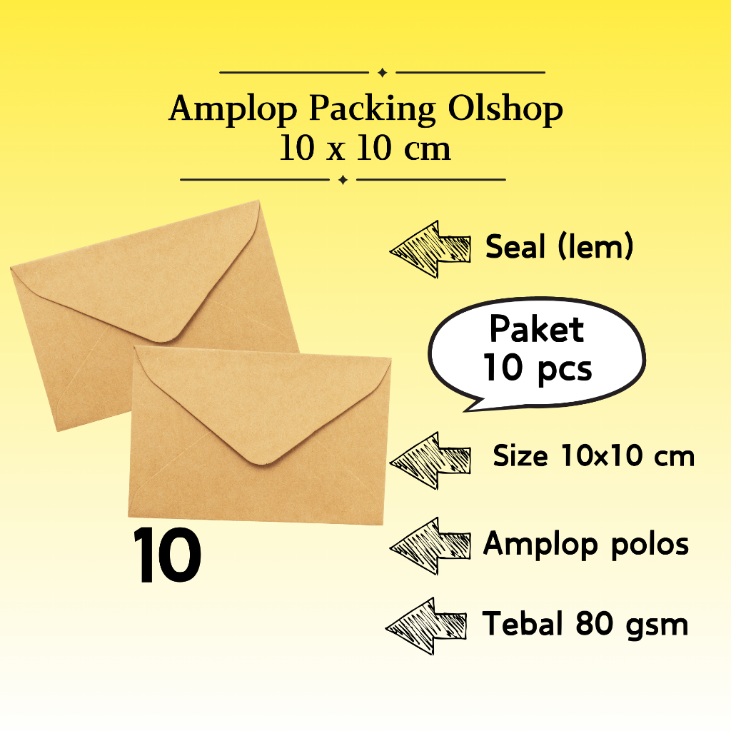 

10 Pcs Baronial - Amplop Packaging Kraft Potrait Amplop Klasik Coklat Polos Seal (Pakai Lem) 10 x 10 cm