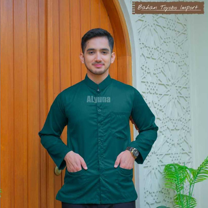 Koko Haibah Bahan Toyobo Hijau Botol Polos Lengan Panjang Koko Habaib Murah Koko Habibi Baju taqwa
