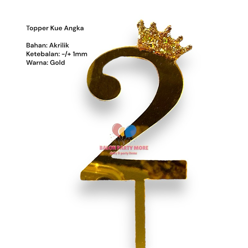 (ANGKA CROWN) Akrilik Cake Topper Happy Birthday Gold Emas / Topper Cake Umur Angka / Hiasan Dekoras