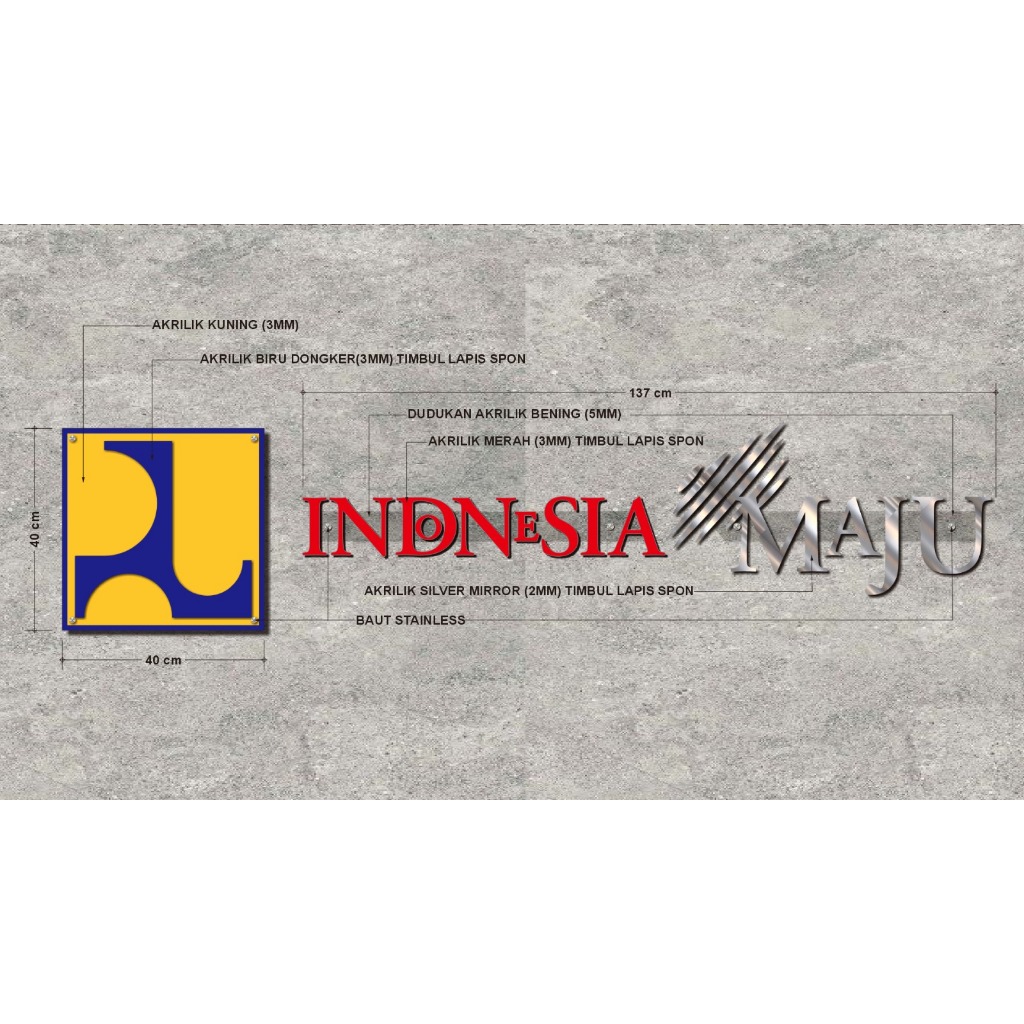 Huruf Timbul Akrilik INDONESIA MAJU + Logo PU