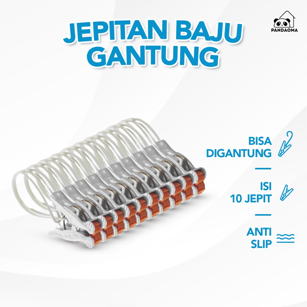 Pandaoma Jepitan Anti Slip Jemuran Baju Isi 10pcs Laundry Clips Penjepit Baju