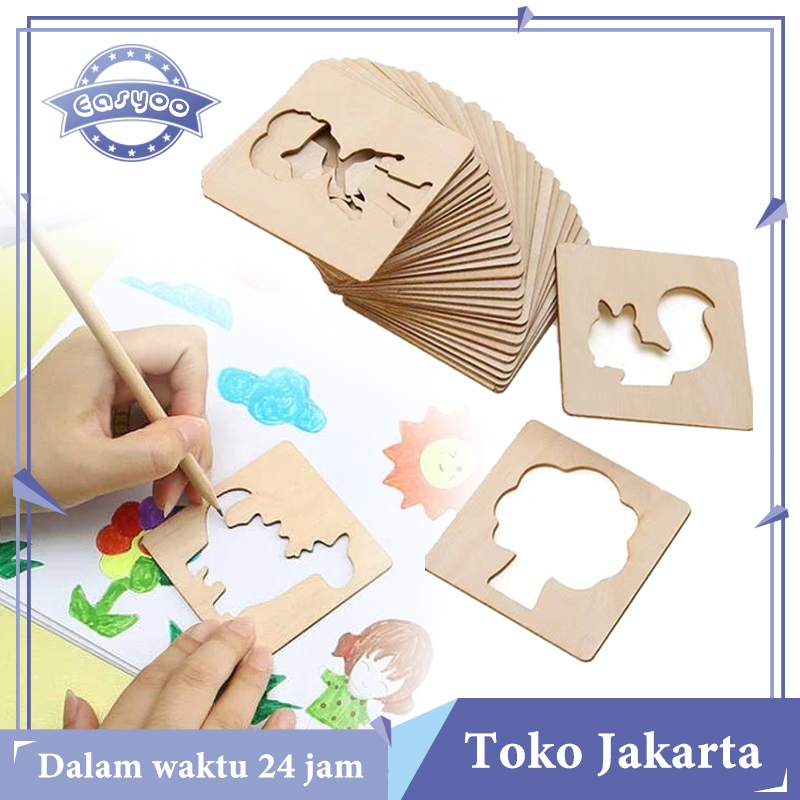 

20pcs Templat Lukisan Kids Drawing Stencils Diy Painting Stencils Educational Montessori Wooden Painting Templates
