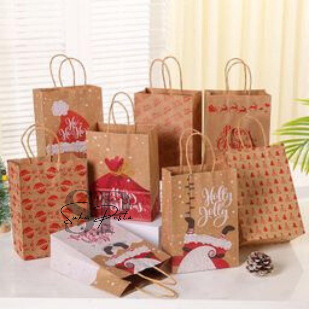

Paper Bag Natal Kraft Paper Motif Classic / Goodie Bag Christmas / Tas Hampers Natal