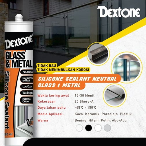 

Lem Dextone Silicone Sealant Catridge Neutral Netral Glass & Kaca Metal CLEAR / WHITE